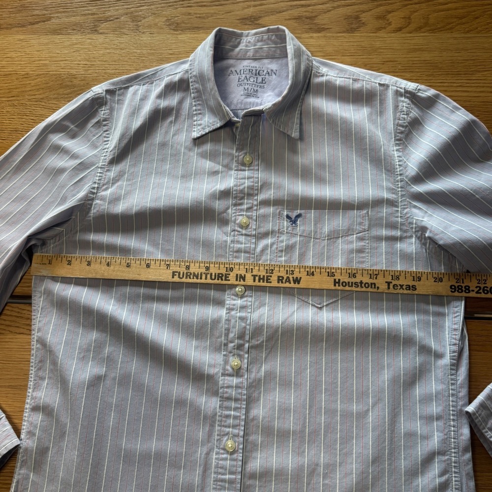 American Eagle Mens Vintage Fit Striped Button Down Shirt Light Blue Medium - Picture 6 of 6